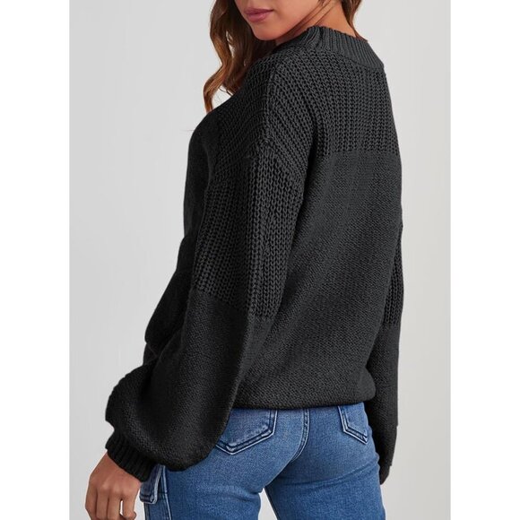 Women's Knit Crewneck Sweater Large Loose Fit Casual Top Jumper Fall Winter - Picture 4 of 5